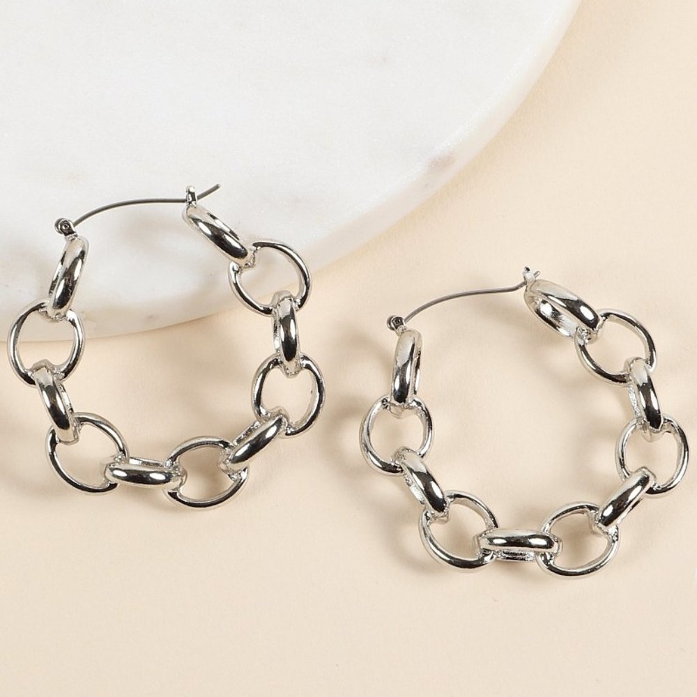 Chain Hoop Chain Earrings | Silver